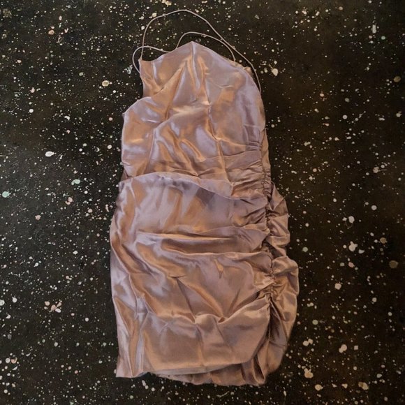 The Sei Twist Cowl Ruched Mini Dress Shell Pink Silk Open Back - Picture 6 of 7